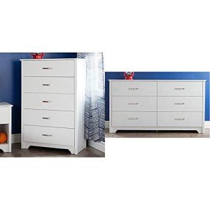 South Shore Fusion 5-Drawer Chest, Pure White & Shore Furniture Fusion Dresser, Pure White