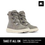 SOREL Women's Explorer lll Joan Waterproof Boot - Quarry, Chalk - 7.5