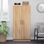 Prepac Elite Tall Garage Storage Cabinet & Pantry Storage Cupboard, 2-Door Freestanding Bathroom or Pantry Cabinet with Adjustable Shelves, 16" D x 32" W x 65" H, Oak