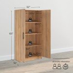 Prepac Elite Tall Garage Storage Cabinet & Pantry Storage Cupboard, 2-Door Freestanding Bathroom or Pantry Cabinet with Adjustable Shelves, 16" D x 32" W x 65" H, Oak