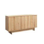 Prepac Natural Oak Finnley Sideboard Cabinet Buffet Cabinet with Storage Accent Cabinet for Living Room, Kitchen, Entryway Cabinet with Adjustable Shelves Push Latch System 16" D x 61.5" W x 30.75" H