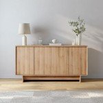 Prepac Natural Oak Finnley Sideboard Cabinet Buffet Cabinet with Storage Accent Cabinet for Living Room, Kitchen, Entryway Cabinet with Adjustable Shelves Push Latch System 16" D x 61.5" W x 30.75" H