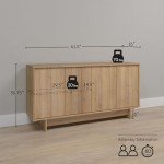 Prepac Natural Oak Finnley Sideboard Cabinet Buffet Cabinet with Storage Accent Cabinet for Living Room, Kitchen, Entryway Cabinet with Adjustable Shelves Push Latch System 16" D x 61.5" W x 30.75" H