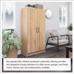 Prepac Elite Tall Garage Storage Cabinet & Pantry Storage Cupboard, 2-Door Freestanding Bathroom or Pantry Cabinet with Adjustable Shelves, 16" D x 32" W x 65" H, Oak