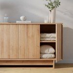 Prepac Natural Oak Finnley Sideboard Cabinet Buffet Cabinet with Storage Accent Cabinet for Living Room, Kitchen, Entryway Cabinet with Adjustable Shelves Push Latch System 16" D x 61.5" W x 30.75" H