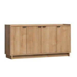 Prepac Simply Modern 4 Console Table, White Doors and Shelves, Sideboard Storage Cabinet, 60" W x 30" H x 16" D, Oak