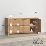 Prepac Simply Modern 4 Console Table, White Doors and Shelves, Sideboard Storage Cabinet, 60" W x 30" H x 16" D, Oak