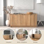 Prepac Simply Modern 4 Console Table, White Doors and Shelves, Sideboard Storage Cabinet, 60" W x 30" H x 16" D, Oak