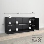 Prepac Simply Modern 4 Door Console Table with Storage, Black Storage Cabinet with Doors and Shelves, Sideboard Storage Cabinet 60" W x 30" H x 16" D, BCBG-1820-1