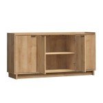 Prepac Simply Modern 4 Console Table, White Doors and Shelves, Sideboard Storage Cabinet, 60" W x 30" H x 16" D, Oak
