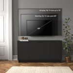 Prepac Simply Modern 4 Door Console Table with Storage, Black Storage Cabinet with Doors and Shelves, Sideboard Storage Cabinet 60" W x 30" H x 16" D, BCBG-1820-1