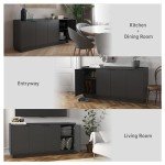 Prepac Simply Modern 4 Door Console Table with Storage, Black Storage Cabinet with Doors and Shelves, Sideboard Storage Cabinet 60" W x 30" H x 16" D, BCBG-1820-1