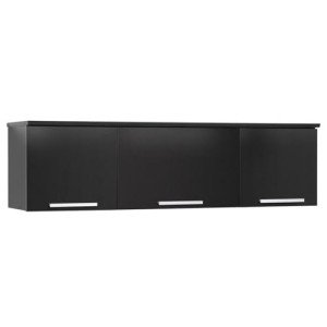 Prepac Coal Harbor Floating Cabinet, Wall Mounted Hutch with 3 Doors, Self Closing Hinges for Office, Living Room, and Bedroom Ideal for Storage and Organization, 12.5"D x 47.25"W x 13"H, Black