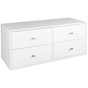 Prepac 4-Drawer Floating Dresser for Bedroom, Modern Dresser Chest of Drawers with Brushed Brass Knobs 16" D x 42.25" W x 17.25" H, White, WDBW-1412-1