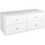 Prepac 4-Drawer Floating Dresser for Bedroom, Modern Dresser Chest of Drawers with Brushed Brass Knobs 16" D x 42.25" W x 17.25" H, White, WDBW-1412-1