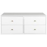 Prepac 4-Drawer Floating Dresser for Bedroom, Modern Dresser Chest of Drawers with Brushed Brass Knobs 16" D x 42.25" W x 17.25" H, White, WDBW-1412-1