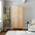 Prepac Yaletown 72" Tall Storage Cabinet with Wood Legs, Pantry Cabinet with 3 Adjustable Shelves, Bathroom, Kitchen and Home Organization in Natural Oak, 16" D x 32" W x 72" H