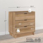 Prepac Simply Modern Nightstand Bedside Table, Natural Oak Nightstand for Bedroom, End Table with 3 Drawers 26.5" W x 26.75" H x 16" D