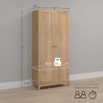Prepac Yaletown 72" Tall Storage Cabinet with Wood Legs, Pantry Cabinet with 3 Adjustable Shelves, Bathroom, Kitchen and Home Organization in Natural Oak, 16" D x 32" W x 72" H