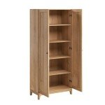 Prepac Yaletown 72" Tall Storage Cabinet with Wood Legs, Pantry Cabinet with 3 Adjustable Shelves, Bathroom, Kitchen and Home Organization in Natural Oak, 16" D x 32" W x 72" H