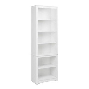 Prepac Sonoma Tall 6-Tier Bookcase 80"H with 2 Adjustable Shelves, White Storage Cabinet, Modern Display Cabinet, Bookshelf with Storage Shelves for Home Office, Living Room, Bedroom Organizer