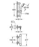 GROHE 34151004 Grohtherm 1000 Thermostatic Mixer DN 15 with Shower Fitting Chrome, 600 mm