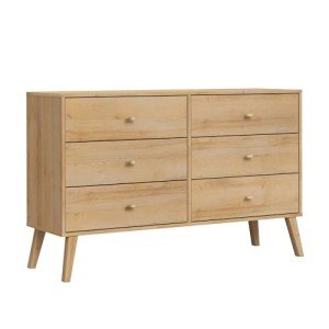 Prepac Milo Dresser, Natural Oak Dresser for Bedroom, Chest of Drawers with 6 Drawers 16" D x 52.5" W x 33" H, ODBR-1406-1-S