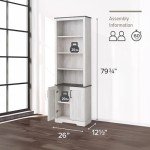 Prepac Rustic Ridge Bookcase with Doors, Washed White Storage Cabinet with Doors and Shelves, Accent Cabinet 26" W x 79.75" H x 12.5" D, ASBR-1630-1