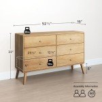 Prepac Milo Dresser, Natural Oak Dresser for Bedroom, Chest of Drawers with 6 Drawers 16" D x 52.5" W x 33" H, ODBR-1406-1-S