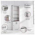 Prepac Rustic Ridge Bookcase with Doors, Washed White Storage Cabinet with Doors and Shelves, Accent Cabinet 26" W x 79.75" H x 12.5" D, ASBR-1630-1