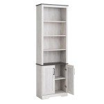 Prepac Rustic Ridge Bookcase with Doors, Washed White Storage Cabinet with Doors and Shelves, Accent Cabinet 26" W x 79.75" H x 12.5" D, ASBR-1630-1