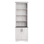 Prepac Rustic Ridge Bookcase with Doors, Washed White Storage Cabinet with Doors and Shelves, Accent Cabinet 26" W x 79.75" H x 12.5" D, ASBR-1630-1