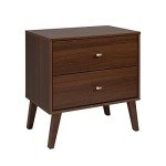 Prepac Milo Mid-Century Modern 2 Drawer Nightstand, Bedside Table, Contemporary Bedroom Furniture, 16"D x 25"W x 25"H, Cherry