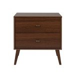 Prepac Milo Mid-Century Modern 2 Drawer Nightstand, Bedside Table, Contemporary Bedroom Furniture, 16"D x 25"W x 25"H, Cherry