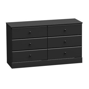 Prepac Astrid 6 Drawer Double Dresser for Bedroom, Wide Chest of Drawers, Bedroom Furniture, Clothes Storage and Organizer, 15.5" D x 47.5" W x 26.85" H, Black