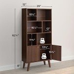 Prepac Milo Mid-Century Modern Bookcase with Six Shelves, Two Doors, and Brushed Brass-Finished Knobs