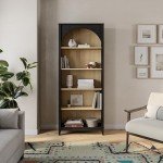 Prepac Ark 78" Tall 5-Tier Arched Bookcase, Black Oak with Oak Finish Interior, Modern Storage Accent Bookshelf with 3 Adjustable Shelves for Home, Office, Living Room, Bedroom