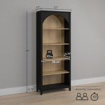 Prepac Ark 78" Tall 5-Tier Arched Bookcase, Black Oak with Oak Finish Interior, Modern Storage Accent Bookshelf with 3 Adjustable Shelves for Home, Office, Living Room, Bedroom