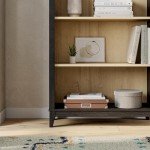 Prepac Ark 78" Tall 5-Tier Arched Bookcase, Black Oak with Oak Finish Interior, Modern Storage Accent Bookshelf with 3 Adjustable Shelves for Home, Office, Living Room, Bedroom
