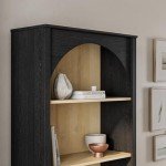 Prepac Ark 78" Tall 5-Tier Arched Bookcase, Black Oak with Oak Finish Interior, Modern Storage Accent Bookshelf with 3 Adjustable Shelves for Home, Office, Living Room, Bedroom