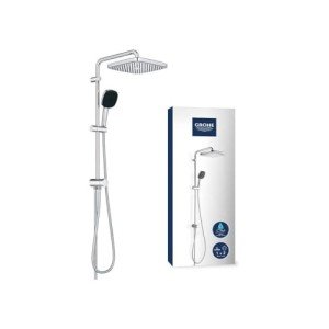 GROHE Vitalio Comfort 250 Flex - Shower System with Diverter (Square 25cm Head Shower 2 Spray Rain & SmartRain, Square 11cm Hand Shower 2 Spray: Rain & Jet, Hose 1.5m, Water Saving), Chrome, 26698001