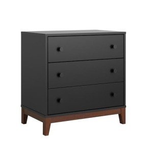 Prepac Nordik Nightstand Bedside Table, Black & Cherry Nightstand for Bedroom, End Table with 3 Drawers 16" D x 26.5" W x 26.75" H, BCDNR-2203-1