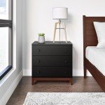 Prepac Nordik Nightstand Bedside Table, Black & Cherry Nightstand for Bedroom, End Table with 3 Drawers 16" D x 26.5" W x 26.75" H, BCDNR-2203-1