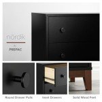 Prepac Nordik Nightstand Bedside Table, Black & Cherry Nightstand for Bedroom, End Table with 3 Drawers 16" D x 26.5" W x 26.75" H, BCDNR-2203-1