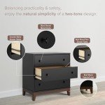 Prepac Nordik Nightstand Bedside Table, Black & Cherry Nightstand for Bedroom, End Table with 3 Drawers 16" D x 26.5" W x 26.75" H, BCDNR-2203-1