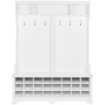 Prepac White Hall Tree, Shoe Cabinet, Storage Cabinet with 24 Shoe Cubbies and 6 Double Coat Hooks 15.5" D x 60" W x 77" H