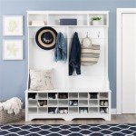 Prepac White Hall Tree, Shoe Cabinet, Storage Cabinet with 24 Shoe Cubbies and 6 Double Coat Hooks 15.5" D x 60" W x 77" H