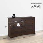 Prepac Sonoma 8 Drawer Double Dresser for Bedroom, Wide Chest of Drawers, Bedroom Furniture, Clothes Storage and Organizer, 17.25" D x 59" W x 37" H, Espresso, EDC-6338
