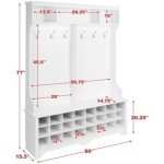 Prepac White Hall Tree, Shoe Cabinet, Storage Cabinet with 24 Shoe Cubbies and 6 Double Coat Hooks 15.5" D x 60" W x 77" H