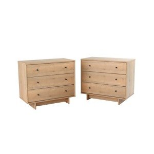 Prepac Finnley 3-Drawer Nightstand in Natural Oak, Extra-Wide Bedside Tables with Storage, Set of 2, Modern End Tables for Home, Bedroom, Living Room, 16" D x 31" W x 26.75" H